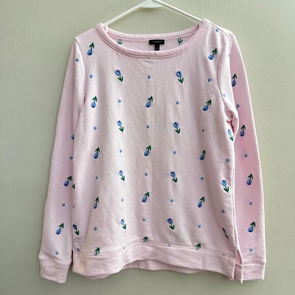 Talbots Tops - Talbots Pink Embroidered Floral Tulip Crewneck Sweatshirt Womens SMALL Cottage